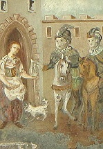 Der junge Graf Heinrich findet Hobelspäne und Lauge in Notburgas Schürze (Bilder am Geburtshaus der Heiligen in Rattenberg)